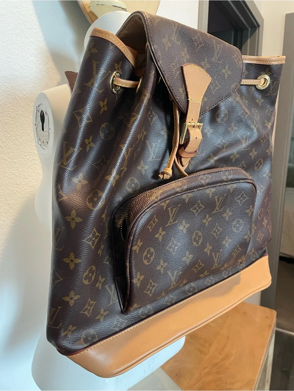 Brown Monogram Canvas Backpack broken from pocket zipper